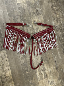 Crimson and white Wide fringe breast collar with sequins and longer fringe