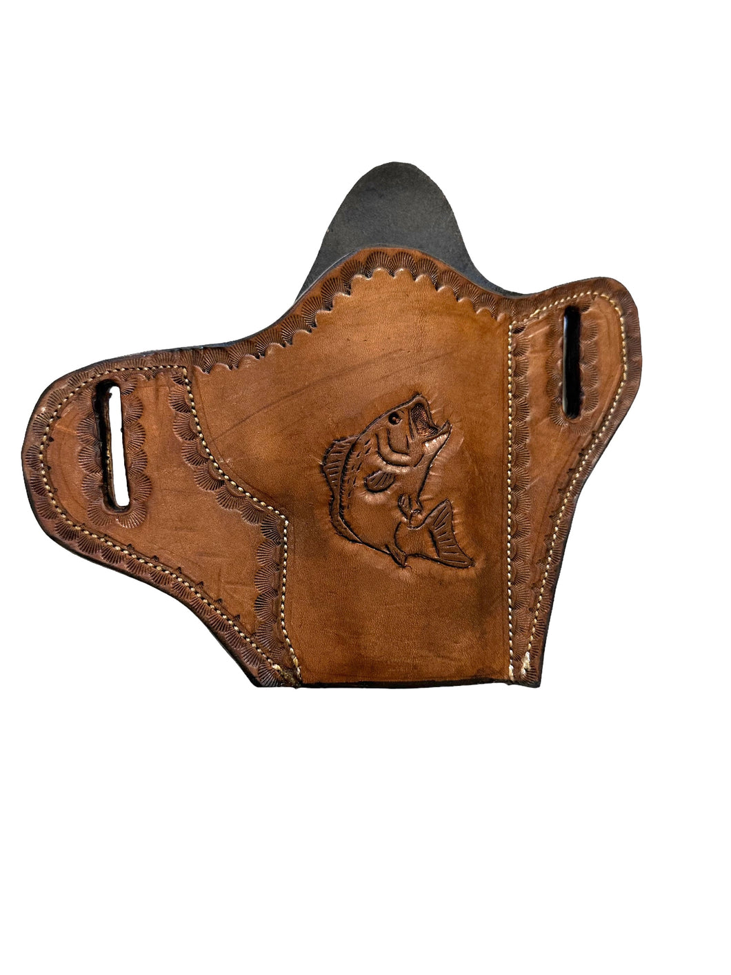 Leather gun holster with fish