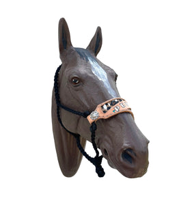 Black Braided mule tape horse halter with personalized noseband