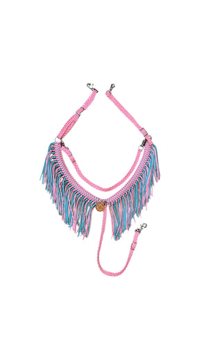 Light pink and teal fringe breast collar with wither strap