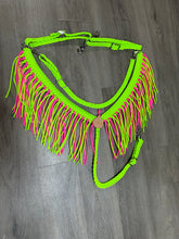 Neon Lime and hot pink fringe breast collar with a wither strap