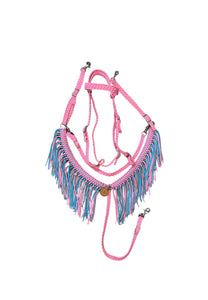 tack set- browband headstall, fringe breast collar in light pink and light teal