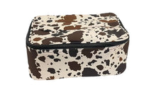 Cow print make up bag with compartments