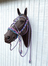 complete Bitless bridle side pull hackamore in baroque style with beading and matching beaded split reins