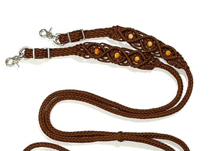 Fancy braided split reins in chocolate brown with beading...beautiful yet practical