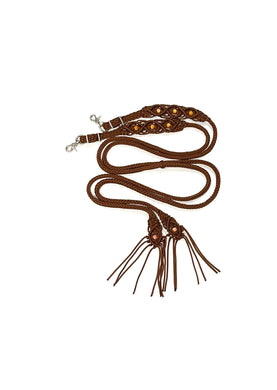 Fancy braided split reins in chocolate brown with beading...beautiful yet practical