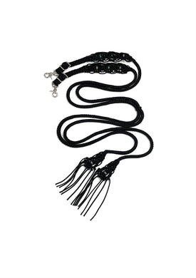 Fancy braided split reins in black with genuine Indian agate gemstones...beautiful yet practical