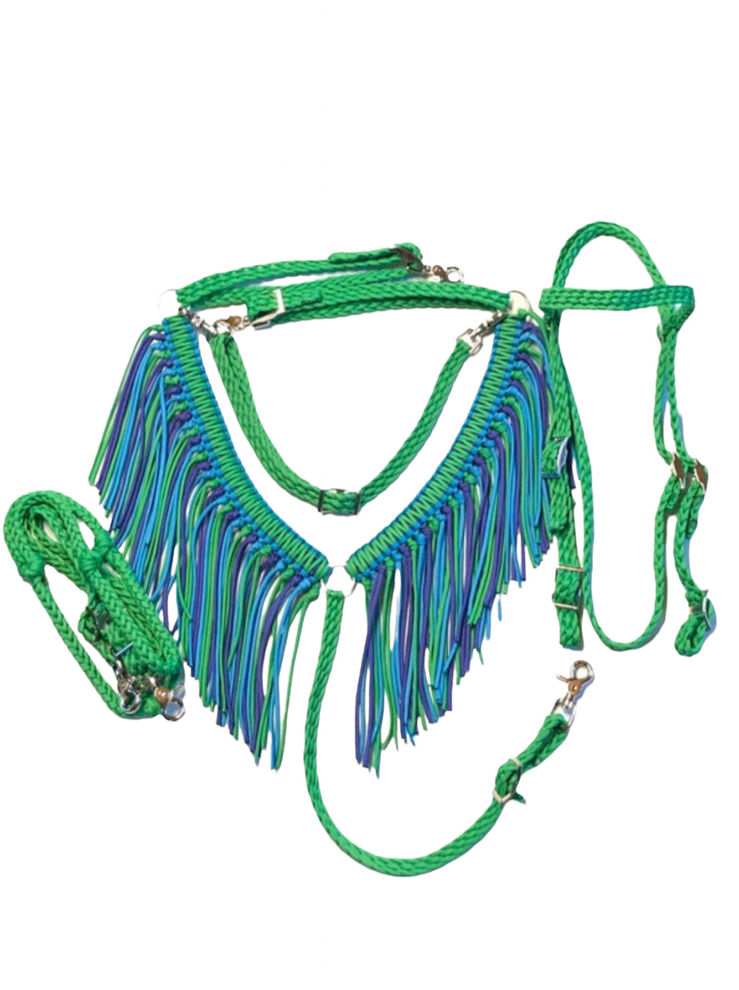 fringe neon green breast collar with a wither strap