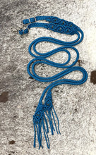 Fancy braided split reins in Carribean blue with agate  gemstones...beautiful yet practical