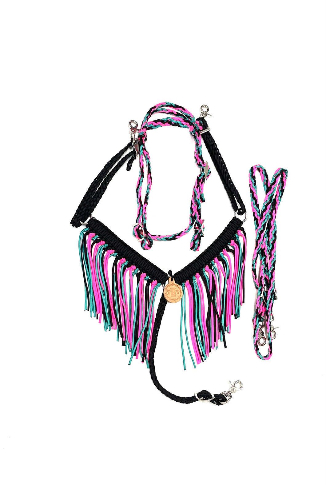 Hot pink, green turquoise, and black horse or pony Tack set