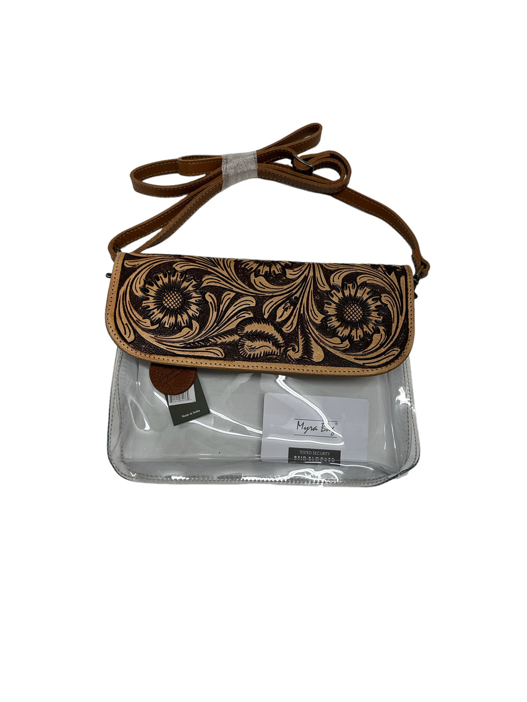 Cute leather tooled clear stadium bag