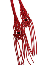 Fancy braided split reins in red with genuine black obsidian  gemstones...beautiful yet practical
