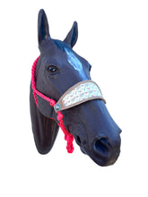 Pink Braided mule tape horse halter with bronc noseband