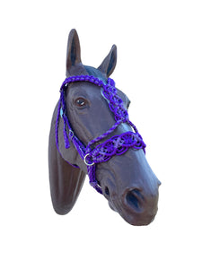 complete Bitless bridle side pull hackamore in baroque style in lilac and purple