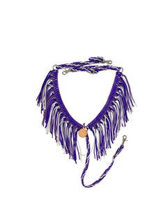 Purple Lilac and silver grey  fringe breast collar