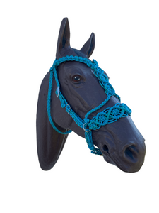 complete Bitless bridle side pull set baroque style in green turquoise and neon turquoise