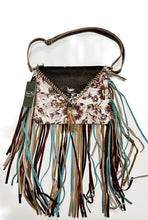 Myra Bag Leather ,Floral Canvas & Cowhide Whipstitch Fringe Crossbody Boho NEW