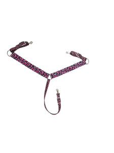 Pink cheetah breast collar nylon horse size