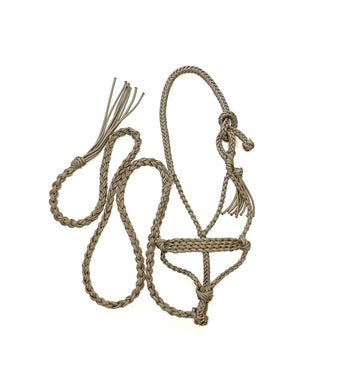 Braided horse halter with flat noseband tan