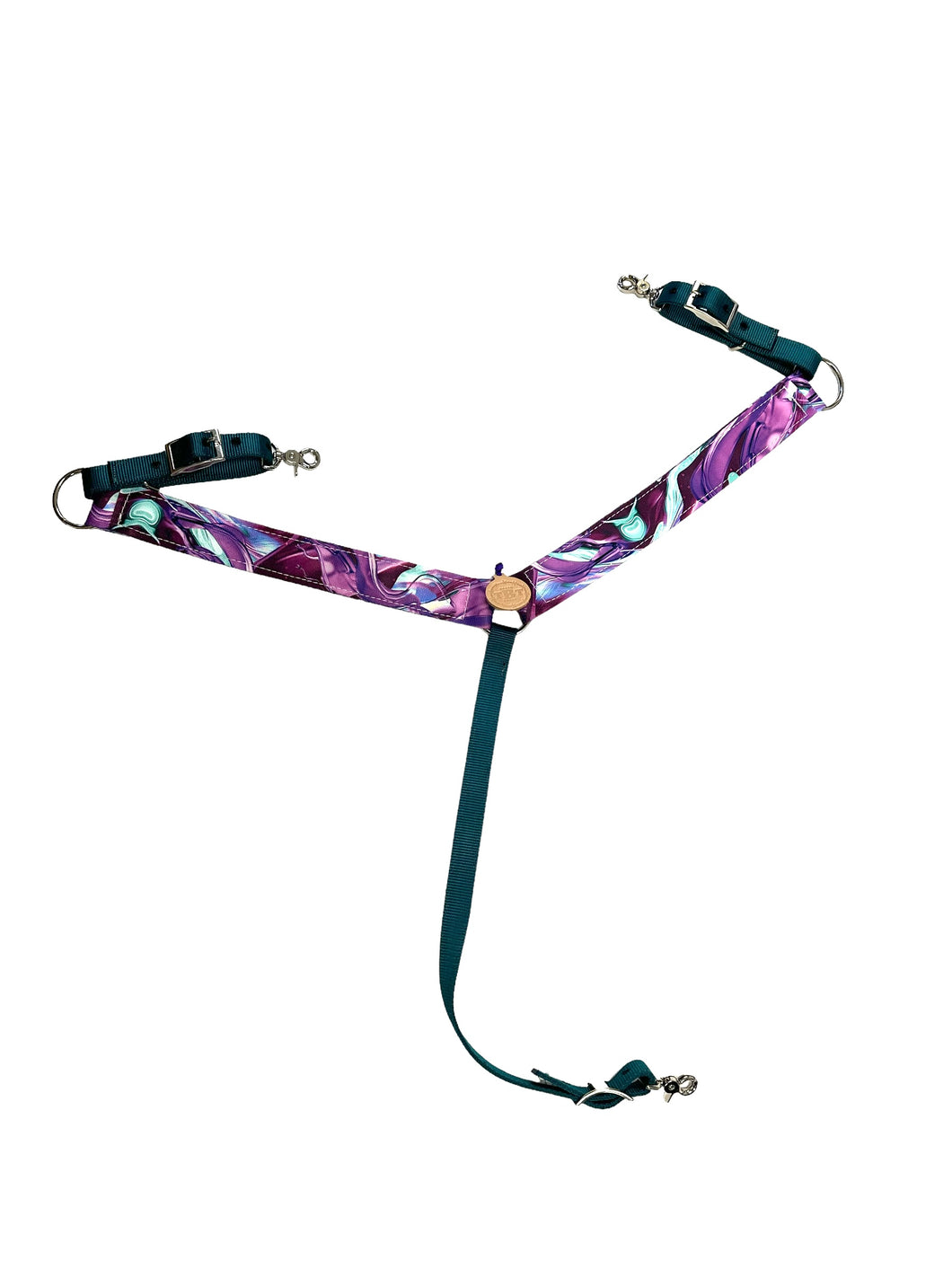 Purple and teal breast collar nylon horse size