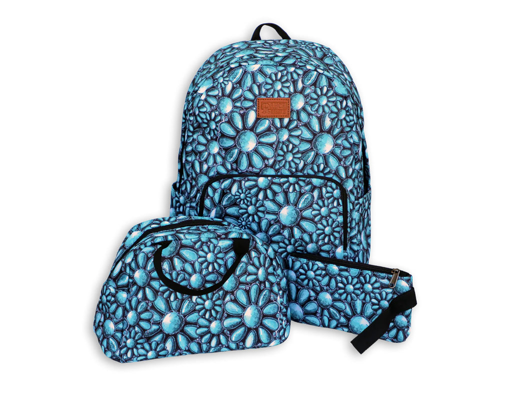 Turquoise Blossom Backpack with lunch bag and pencil box