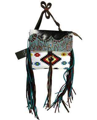 beautiful turquoise leather tooled fringe western purse