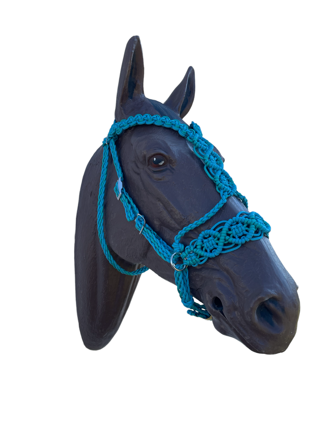 complete Bitless bridle side pull baroque style in green turquoise and neon turquoise