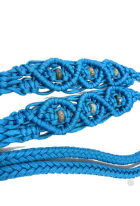 Fancy braided split reins in Carribean blue with agate  gemstones...beautiful yet practical