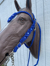 Electric blue Beaded Browband Headstall with a fancy braided browband all sizes.