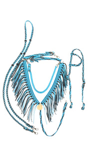Fringe Breast Collar tack set Neon Turquoise and Black