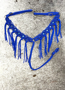 fancy macrame  fringe breast collar with European glass beads