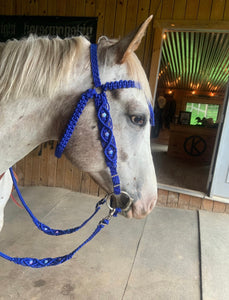 orange Beaded Browband Headstall with a fancy braided browband with matching reins....all sizes.