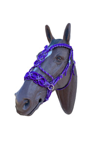 complete Bitless bridle side pull hackamore in baroque style in lilac and purple