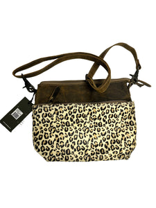 Cowhide and leather cheetah cross body  bag with leather strap