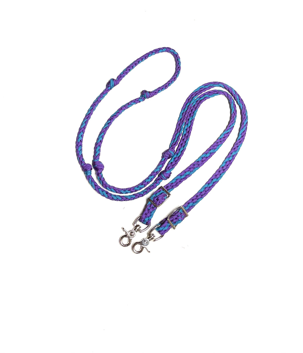 SALE barrel reins with  grip knots 8’ purple and carribean blue