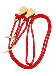 Red Yacht rope mecate rein 14’ with leather slobber straps