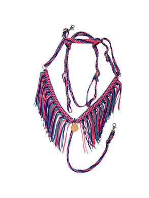 fringe horse tack set-neon purple, salmon pink,neon turquoise