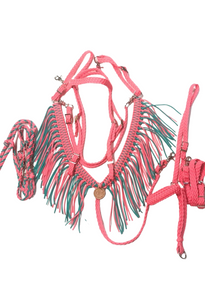 horse tack set,  (fringe breast collar, tie down set, wither strap, reins, and bridle)