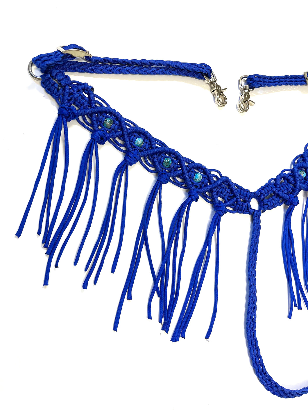 fancy macrame  fringe breast collar with European glass beads