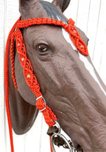 orange Beaded Browband Headstall with a fancy braided browband with matching reins....all sizes.