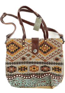 Myra Traditionalist Cotton/Leather Tote Bag Concealed Carry Western Aztec NEW