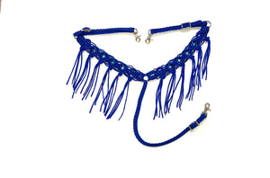 Average horse breast collar with beads electric blue