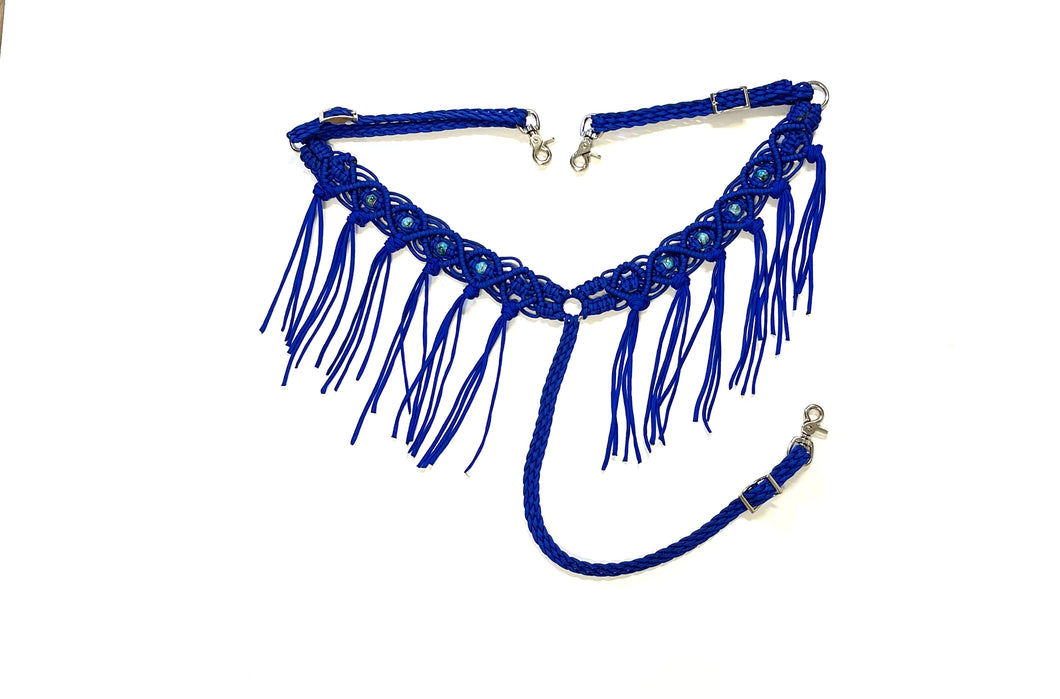 Average horse breast collar with beads electric blue