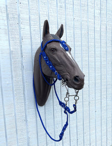 Electric blue  Beaded Browband Headstall with a fancy braided browband with matching reins....all sizes.