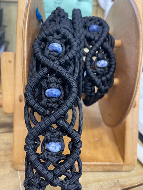 8' Fancy  braided loop reins black with sodalite