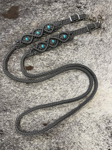 8' Fancy  braided loop reins charcoal grey