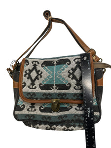 Tapestry and leather shoulder  bag with leather strap