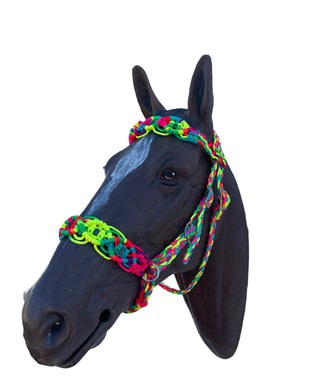 Horse Bitless bridle with fancy braided side pull hackamore