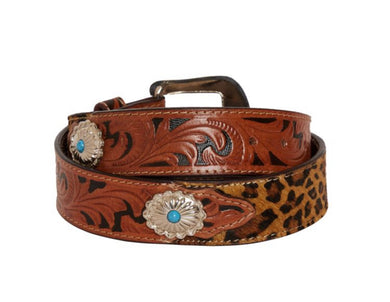 Sale myra  hand tooled brown cheetah print L belt