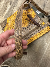 myra yellow hand bag with tooled leather